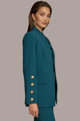 Donna Karan Blazers | Women COLLARLESS JACKET WITH BUTTON DETAIL ON SLEEVE Peacock
