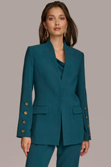 Donna Karan Blazers | Women COLLARLESS JACKET WITH BUTTON DETAIL ON SLEEVE Peacock