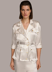 Donna Karan Blazers | Women ROLL SLEEVE BELTED JACKET Cream