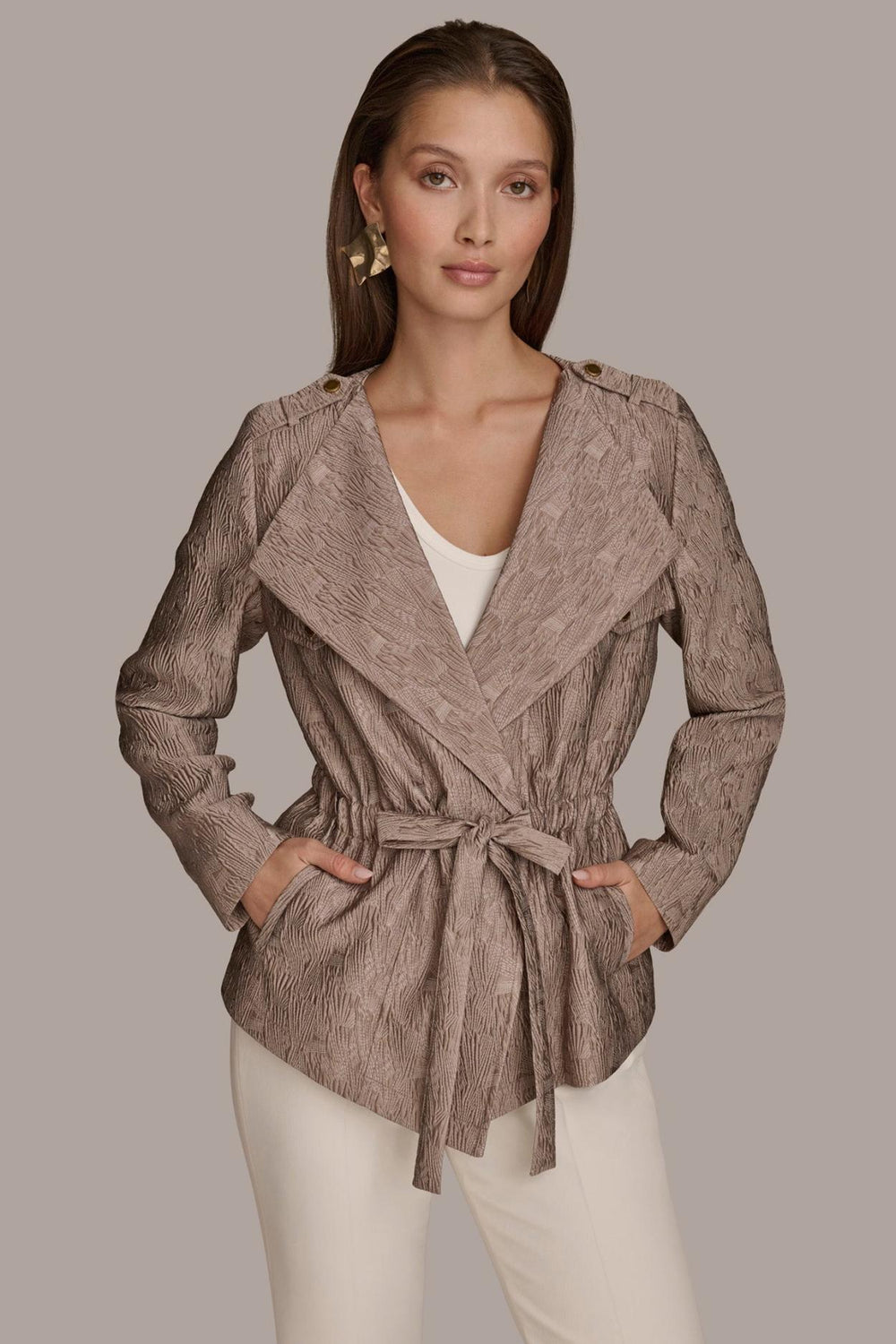 Donna Karan Blazers | Women TEXTURED JACKET WITH TIE BELT Mink