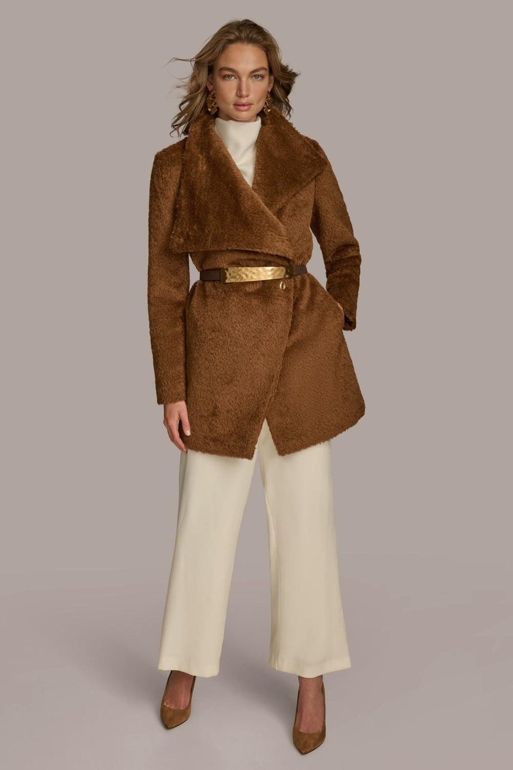 Donna Karan Coats And Jackets | Women FAUX FUR JACKET Tobacco