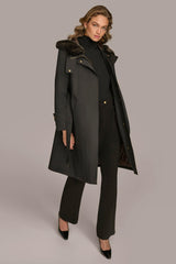Donna Karan Coats And Jackets | Women FAUX FUR TRIM LINED RAIN COAT Black