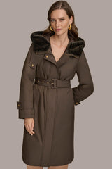 Donna Karan Coats And Jackets | Women FAUX FUR TRIM LINED RAIN COAT Brown