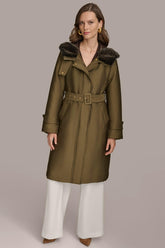 Donna Karan Coats And Jackets | Women FAUX FUR TRIM LINED RAIN COAT Green