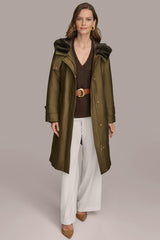 Donna Karan Coats And Jackets | Women FAUX FUR TRIM LINED RAIN COAT Green