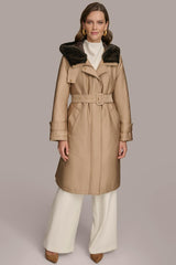 Donna Karan Coats And Jackets | Women FAUX FUR TRIM LINED RAIN COAT Khaki