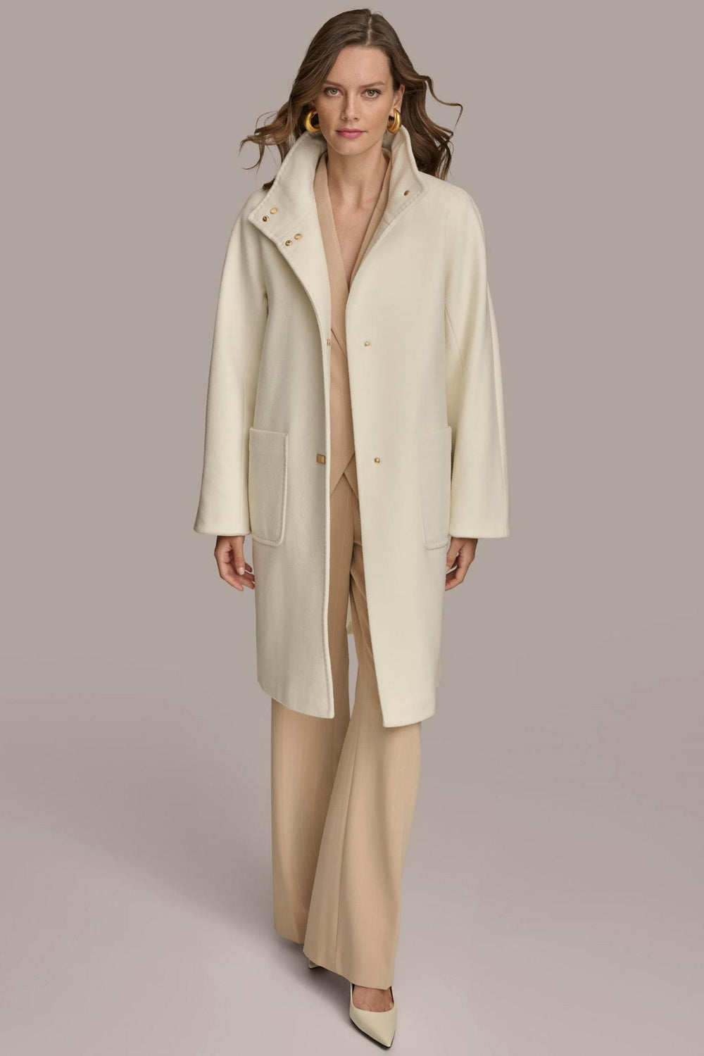 Donna Karan Coats And Jackets | Women FUNNEL NECK COAT Ivory