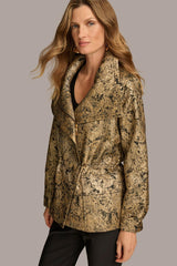 Donna Karan Coats And Jackets | Women METALLIC JACQUARD ZIP FRONT JACKET Black/gold Combo