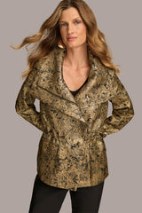 Donna Karan Coats And Jackets | Women METALLIC JACQUARD ZIP FRONT JACKET Black/gold Combo