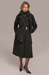 Donna Karan Coats And Jackets | Women WOOL LONG COAT Chalk/black Stripe