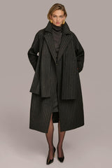 Donna Karan Coats And Jackets | Women WOOL LONG COAT Chalk/black Stripe