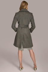 Donna Karan Coats And Jackets | Women WOOL LONG WRAP COAT Grey Pinstripe