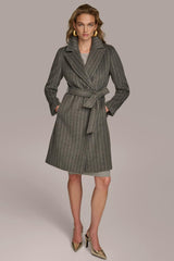 Donna Karan Coats And Jackets | Women WOOL LONG WRAP COAT Grey Pinstripe