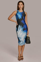 Donna Karan Dresses And Jumpsuits | Women ABSTRACT SCUBA MIDI SHEATH DRESS Black/cosmos Multi