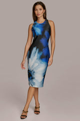 Donna Karan Dresses And Jumpsuits | Women ABSTRACT SCUBA MIDI SHEATH DRESS Black/cosmos Multi