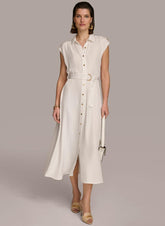 Donna Karan Dresses And Jumpsuits | Women BUTTON FRONT BELTED DRESS Cream