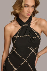 Donna Karan Dresses And Jumpsuits | Women CHIFFON HALTER MIDI DRESS Black/sand Multi