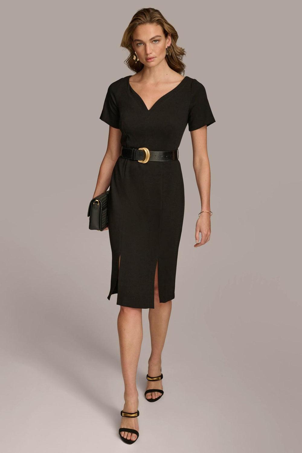 Donna Karan Dresses And Jumpsuits | Women CREPE V-NECK DRESS WITH BELT Black