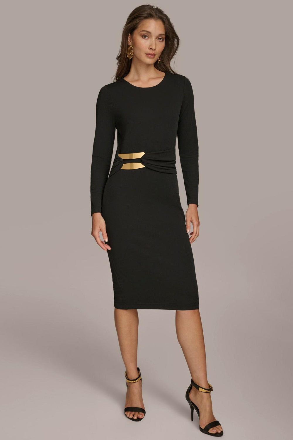 Donna Karan Dresses And Jumpsuits | Women FITTED MIDI DRESS WITH BRUSHED HARDWARE DETAIL Black