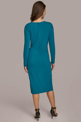 Donna Karan Dresses And Jumpsuits | Women FITTED MIDI DRESS WITH BRUSHED HARDWARE DETAIL Empire Teal