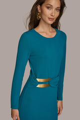 Donna Karan Dresses And Jumpsuits | Women FITTED MIDI DRESS WITH BRUSHED HARDWARE DETAIL Empire Teal