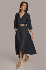Donna Karan Dresses And Jumpsuits | Women LINEN MIDI SHIRT DRESS Nightfall