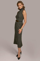 Donna Karan Dresses And Jumpsuits | Women MOCK NECK RIBBED DRESS WITH BELT Black/gold