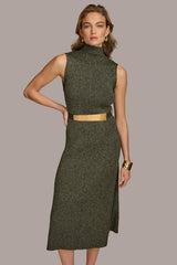 Donna Karan Dresses And Jumpsuits | Women MOCK NECK RIBBED DRESS WITH BELT Black/gold