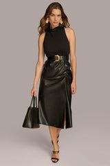 Donna Karan Dresses And Jumpsuits | Women MOCK NECK TOP WITH FAUX LEATHER SKIRT DRESS Black