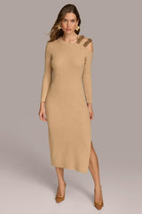 Donna Karan Dresses And Jumpsuits | Women ONE SIDED COLD SHOULDER MIDI DRESS Camel Heather