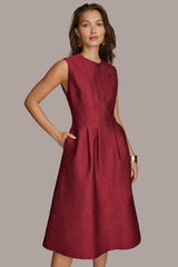 Donna Karan Dresses And Jumpsuits | Women PEBBLE JACQUARD FIT AND FLARE DRESS Cabernet