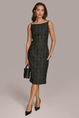Donna Karan Dresses And Jumpsuits | Women PLAID JACQUARD MIDI SHEATH DRESS Black