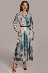 Donna Karan Dresses And Jumpsuits | Women PRINTED SHIRT DRESS WITH BELT Peacock Multi