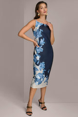 Donna Karan Dresses And Jumpsuits | Women SCUBA FLORAL PLACEMENT PRINT MIDI DRESS Nightfall Multi