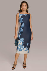 Donna Karan Dresses And Jumpsuits | Women SCUBA FLORAL PLACEMENT PRINT MIDI DRESS Nightfall Multi