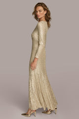 Donna Karan Dresses And Jumpsuits | Women SEQUIN BOAT NECK GOWN Canvas/silver