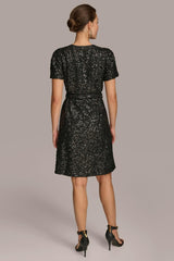 Donna Karan Dresses And Jumpsuits | Women SQUARE NECK SEQUIN A LINE DRESS Black
