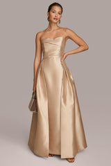Donna Karan Dresses And Jumpsuits | Women SWEETHEART GOWN WITH OUTER SKIRT Gold