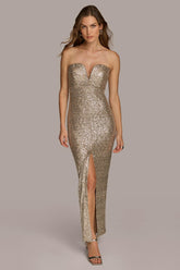 Donna Karan Dresses And Jumpsuits | Women SWEETHEART NECK SEQUIN GOWN Fawn/silver