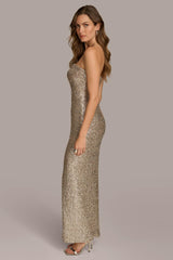 Donna Karan Dresses And Jumpsuits | Women SWEETHEART NECK SEQUIN GOWN Fawn/silver