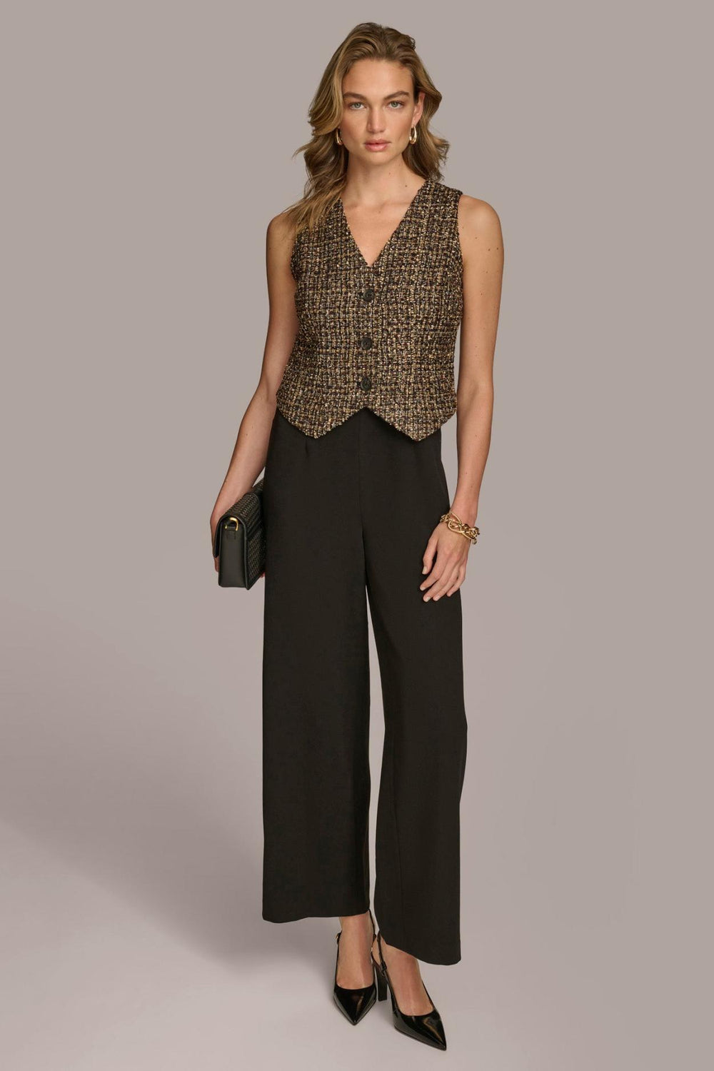 Donna Karan Dresses And Jumpsuits | Women TAILORED JUMPSUIT WITH TWEED VEST Elderberry Multi/black