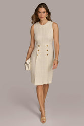 Donna Karan Dresses And Jumpsuits | Women TWEED MIDI DRESS WITH BUTTONS Cream/gold