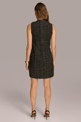 Donna Karan Dresses And Jumpsuits | Women TWEED MOCK NECK SHIFT DRESS Black/cream