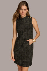 Donna Karan Dresses And Jumpsuits | Women TWEED MOCK NECK SHIFT DRESS Black/cream
