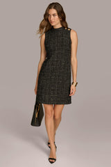 Donna Karan Dresses And Jumpsuits | Women TWEED MOCK NECK SHIFT DRESS Black/cream