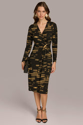 Donna Karan Dresses And Jumpsuits | Women V-NECK FAUX WRAP DRESS Gold Multi