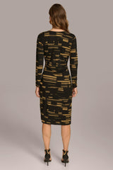 Donna Karan Dresses And Jumpsuits | Women V-NECK FAUX WRAP DRESS Gold Multi