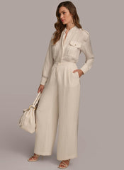 Donna Karan Pants | Women PLEATED WIDE LEG PANT Cream