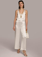 Donna Karan Pants | Women WIDE LEG FLAT FRONT Cream