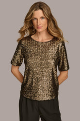 Donna Karan Sweaters And Tops | Women ALL OVER SEQUIN CREW NECK TOP Black/gold